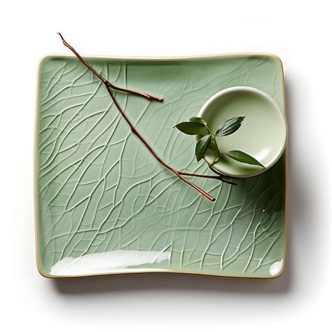 Premium Ai Image Elegant Celadon Ceramic Appetizer Plate Irregular