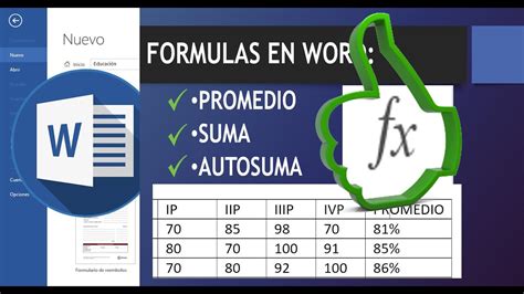 Aprende A Utilizar Formulas En Word Tablas Youtube