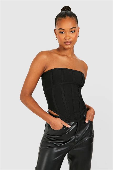 Black Tall Premium Bandage Bandeau Corset Top Boohoo Uk