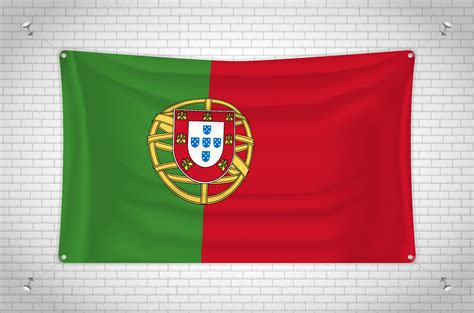 Bandeira De Portugal Pendurada Na Parede De Tijolos Desenho 3d Bandeira Pendurada Na Parede