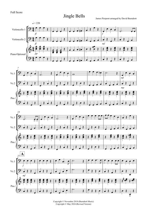 Jingle Bells Easy Version For Cello Duet Arr David Burndrett Sheet Music James Pierpont