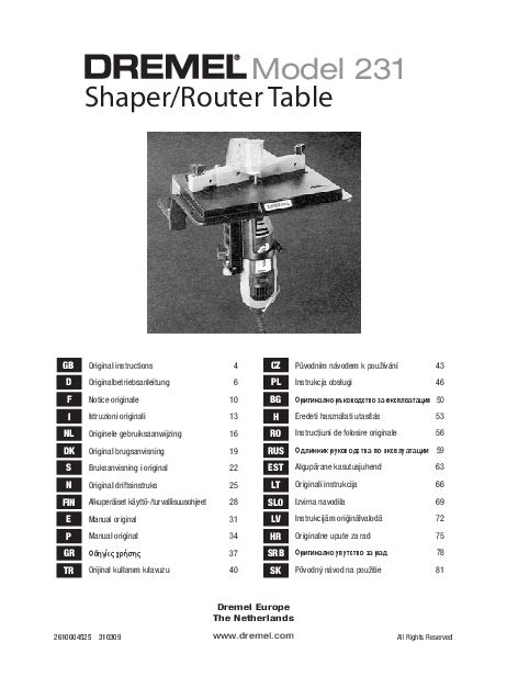 Dremel 231 Shaper/Router Table Manual - Tooled-Up.com