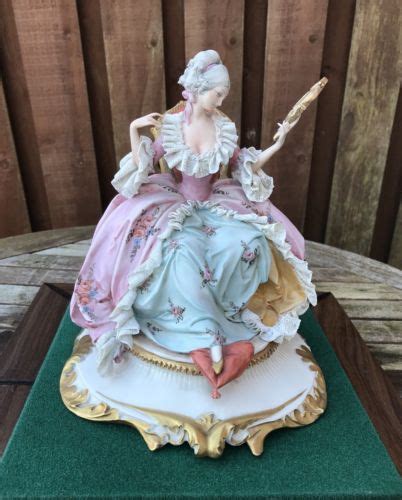 CAPODIMONTE FIGURE OF SEATED LADY HOLDING MIRROR DRESDEN LACE