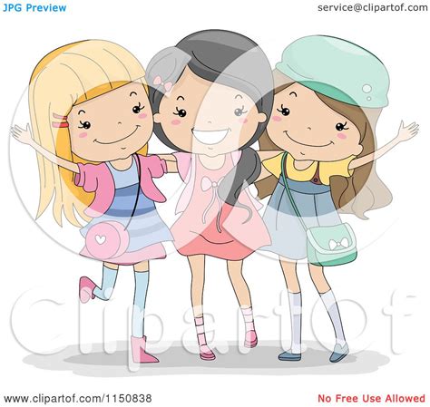 Cartoon Of A Happy Trio Of Girls Royalty Free Vector Clipart By Bnp