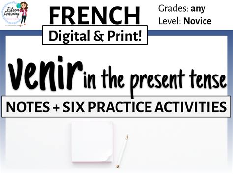 French Verb VENIR Conjugation Notes And Practice Teaching Resources