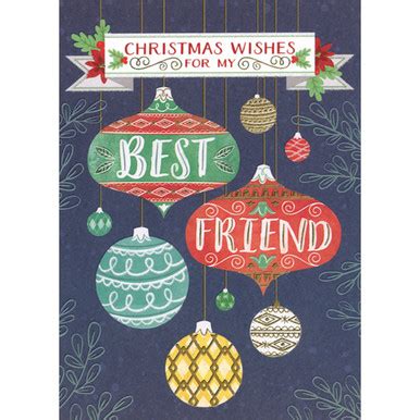 Best Friend Green and Red Ornaments on Dark Blue Christmas Card for ...