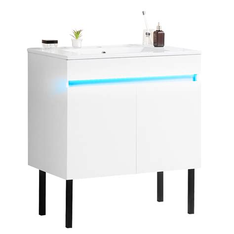 LOONGFIELD Meuble lavabo de 30 po avec lavabo lumière à détection de