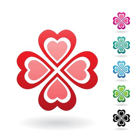 Premium Vector Red Abstract Icon Of Heart Shaped Four Leaf Clover