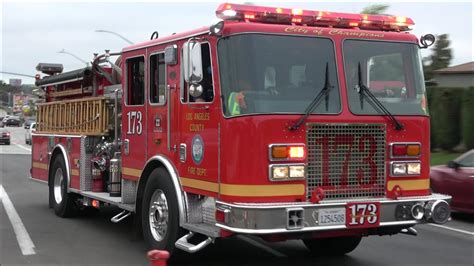 La County Fire Engine 173 Responding With Air Horn Siren And Lights