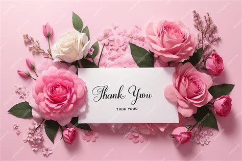 Premium Photo Thank You Typography Text With Flowers On Pink Background