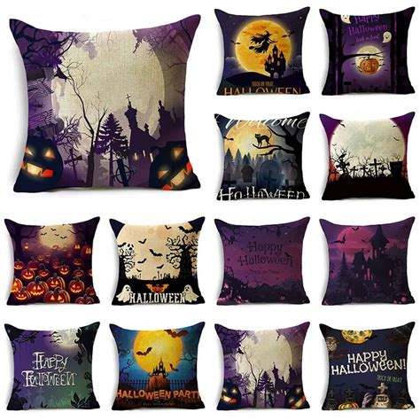 Ins Popular Purple Halloween Night Graveyard Pumpkins Linen Throw