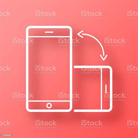 스마트 폰을 회전합니다 그림자가 있는 빨간색 배경의 아이콘 3차원 형태에 대한 스톡 벡터 아트 및 기타 이미지 3차원 형태