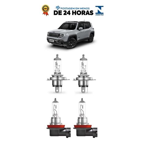 Kit 4 Lampada Farol E Milha Jeep Renegade 2016 2017 2018 2019 2020 H4