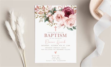 Boho Baptism Invitation Boho Bautizo Invitation Girl Pink Etsy