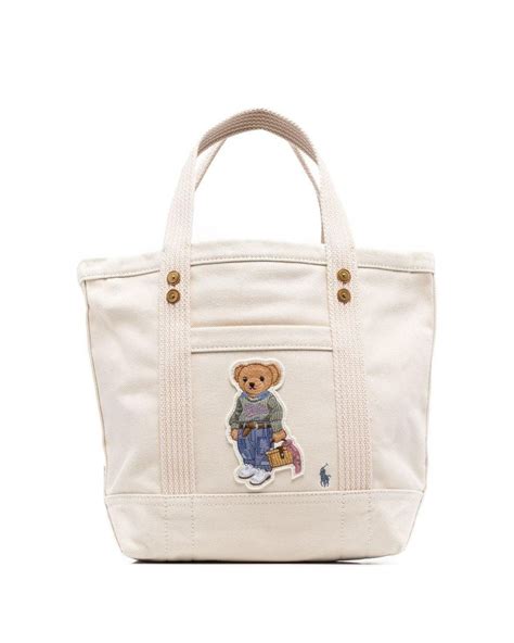 Polo Ralph Lauren Picnic Polo Bear Canvas Tote Bag In Natural Lyst