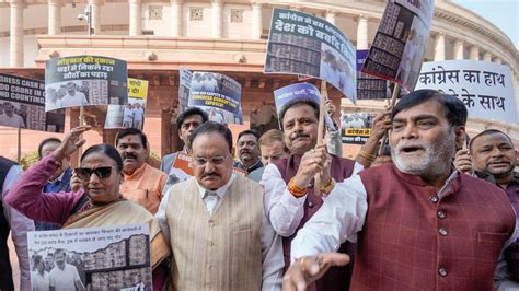 JP Nadda Leads BJPs Protest Against Congress In Parliament Premises