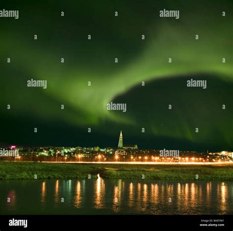 Aurora Borealis aka Northern Lights over Reykjavik, Iceland Stock Photo - Alamy