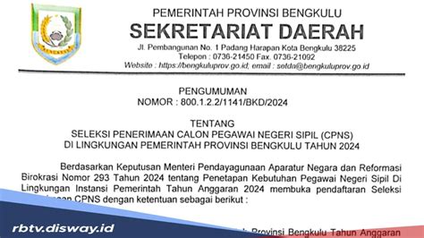 Pemprov Bengkulu Buka Pendaftaran Cpns Ini Rincian Formasi Dan