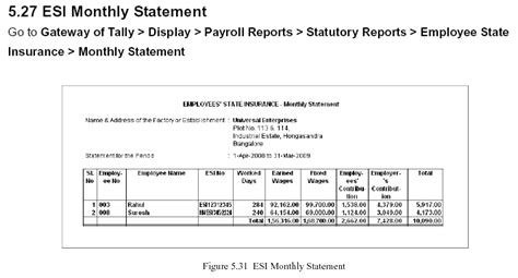 ESI Monthly Statement Report Tally ERP 9 TallyERP9Book