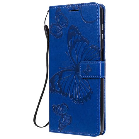 Motorola Moto G9 Plus Embossed Butterfly Wallet Magnetic Stand Case Blue