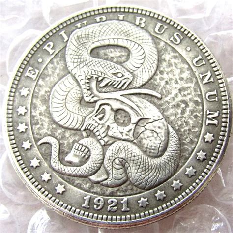 Us Hobo Morgan Dollar Skull Zombie Skeleton With Snake Carved