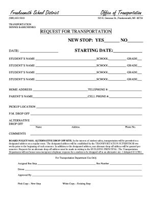 Fillable Online Frankenmuth K Mi Transportation Form Frankenmuth