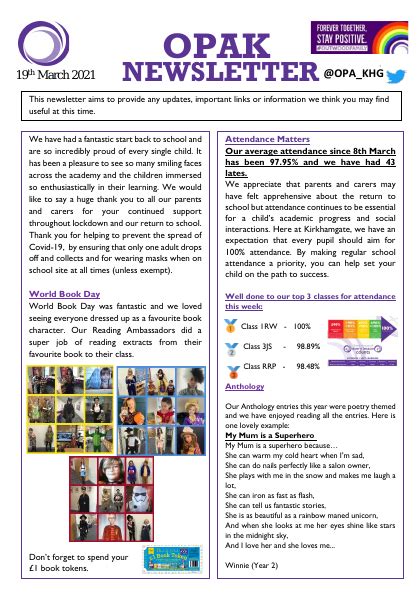 March Newsletter 2021 Outwood Primary Academy Kirkhamgate