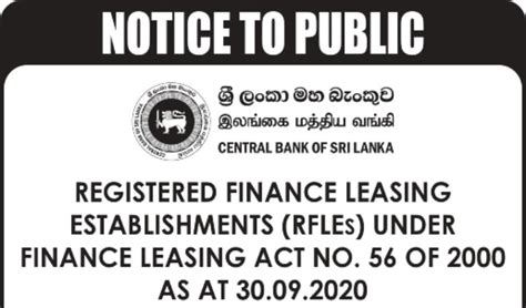 list  sri lankas registered finance leasing establishments