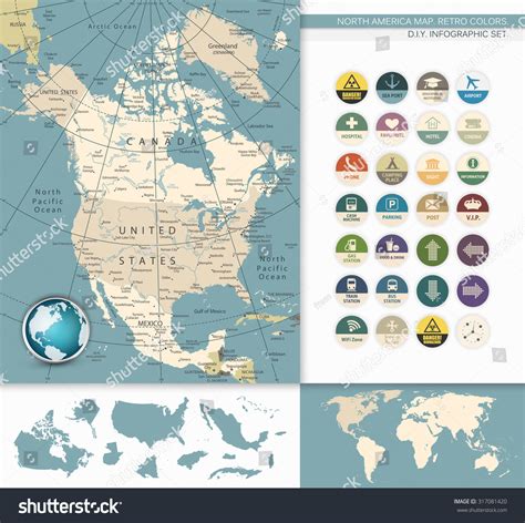 North America Map Retro Colors Diyinfographic Stock Vector (Royalty ...