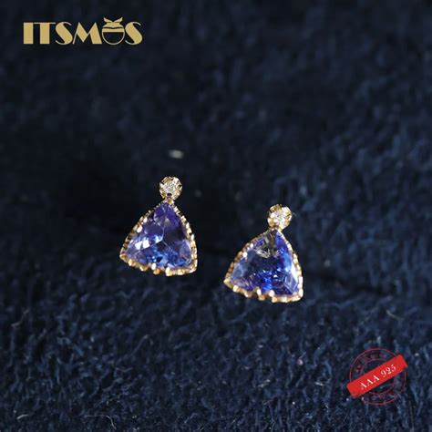 ITSMOS Boucles D Oreilles Triangle En Tanzanite Artificielle En Argent