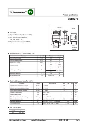 2SB1275 Datasheet PDF TY Semiconductor