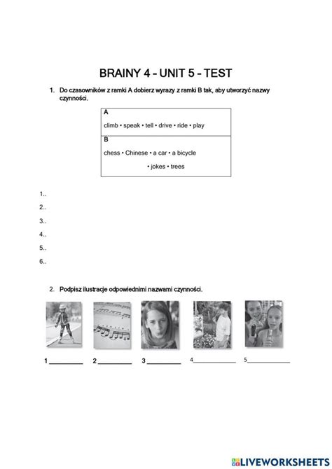 The Worksheet For Brainy 4 Unit 5 Test Is Shown In Black And White