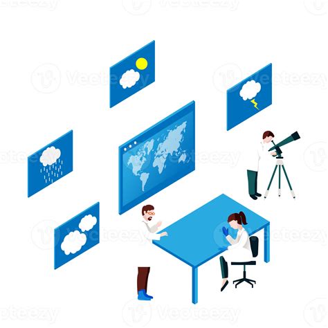 Climate Change Isometric background design withscientists researching