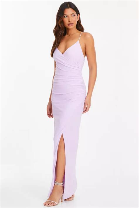 Lilac Diamante Ruched Maxi Dress Quiz Clothing