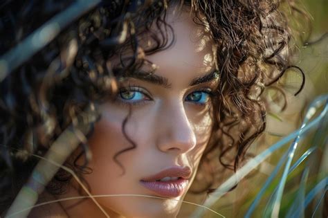 Premium Photo Enigmatic Woman With Curly Hair Gazing