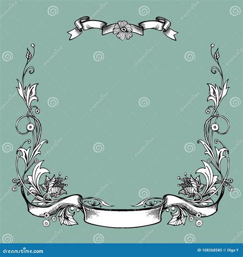 Vector Vintage Border Frame Engraving With Retro Ornament Pattern In