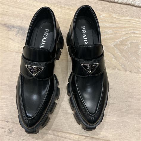 Prada Monolith Pointy Brushed Leather Loafers Worn Depop