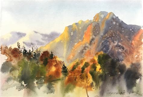 Sun In The Mountains Watercolor Original Painting Artwork Etsy