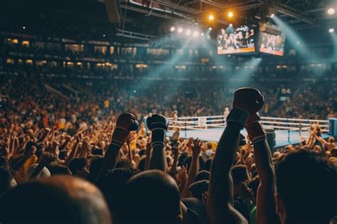 Premium Photo | Crowded stadium cheering at a boxing match AI generated