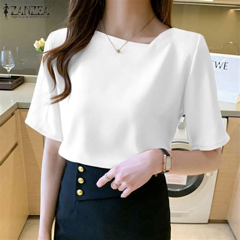 Zanzea Women Office Business Shirt T Shirt Irregular V Neck Plain Baggy