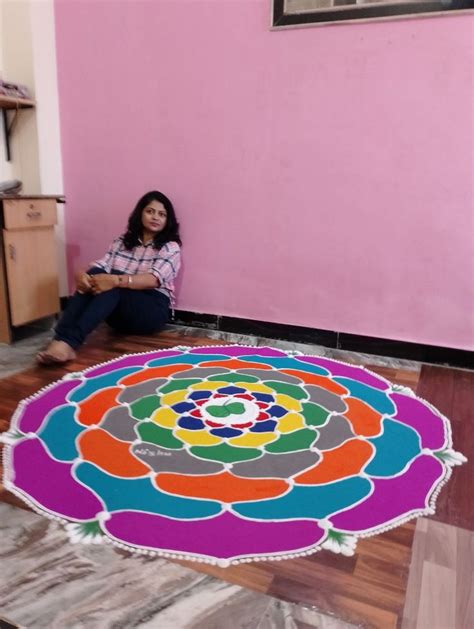 Dussehra festival rangoli using nine Colors