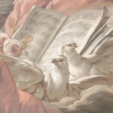 Two White Birds Sitting On Top Of An Open Book With Music Sheets And