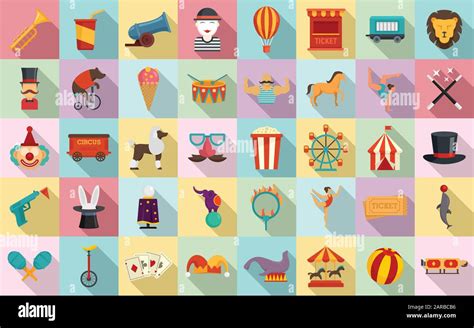 Circus Icons Set Flat Set Of Circus Vector Icons For Web Design Stock