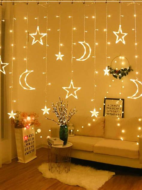 Conjunto Cortina De Luz De M Decora O De Lua Estrela Pendurada