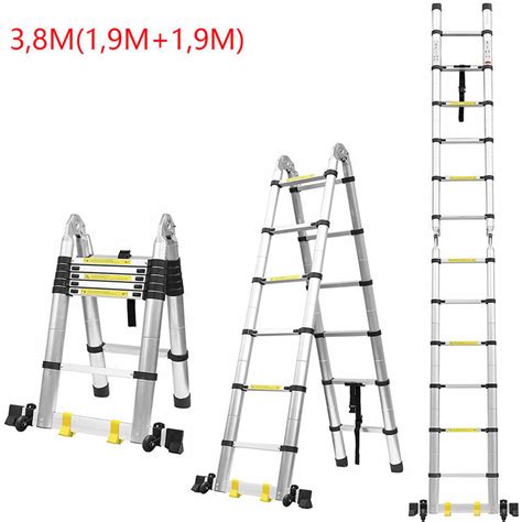 Folding Telescopic Ladder 3 8M 1 9M 1 9M Aluminum Ladder Stepladder