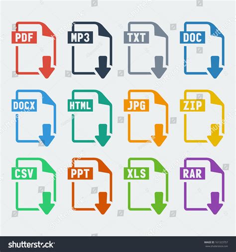 Vector File Extensions Icons Set Pdf Mp3 Txt Doc Docx Html