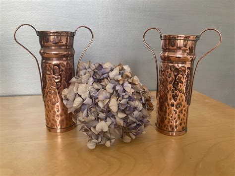 Art Nouveau Copper Vasespair Copper Vasesarts And Crafts Etsy