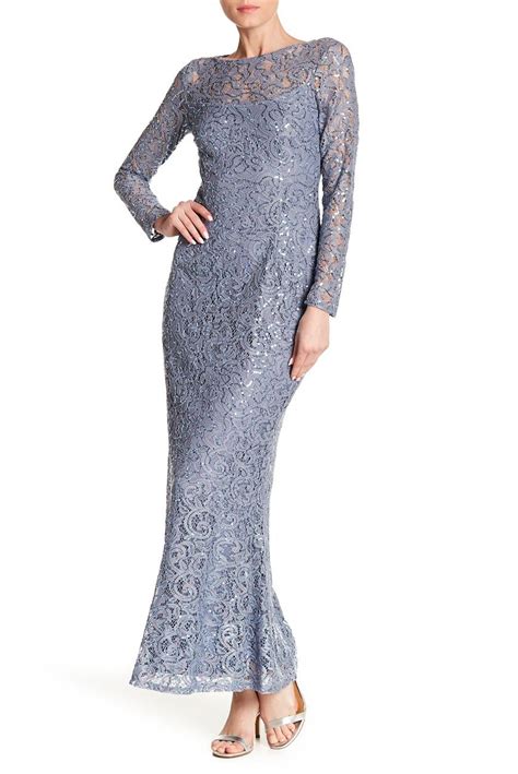 Marina Long Sleeve Sequin Lace Gown Long Sleeve Lace Gown Long