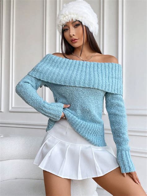 Shein Qutie Foldover Off Shoulder Sweater Shein Usa