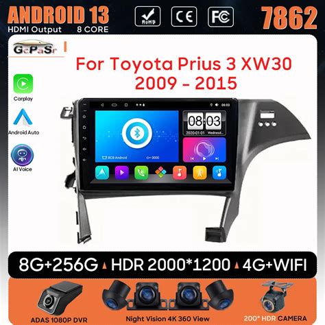 RHD Car Radio Android 13 For Toyota Prius 3 XW30 2009 2015 GPS